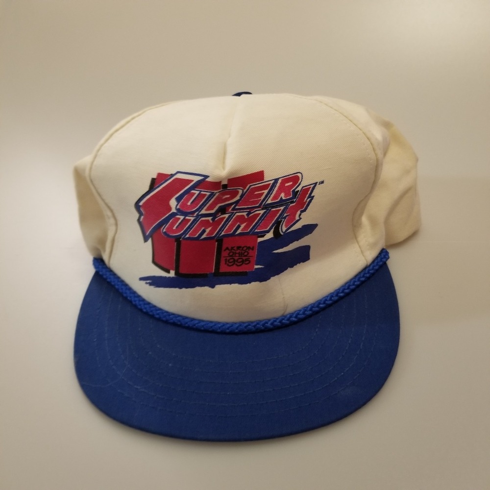 Vintage Super Summit 1995 Snapback Hat Cap White Blue Summit Racing Rope